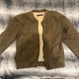 Green Bomber Jacket with Sherpa Lining